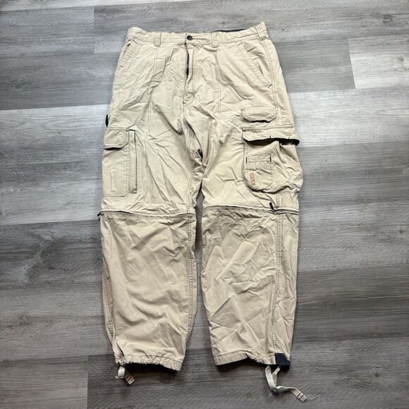 Vintage Y2K Sonoma Baggy Wide-Leg Light Brown Canvas Pants 36x30 Zip Off - Picture 1 of 8